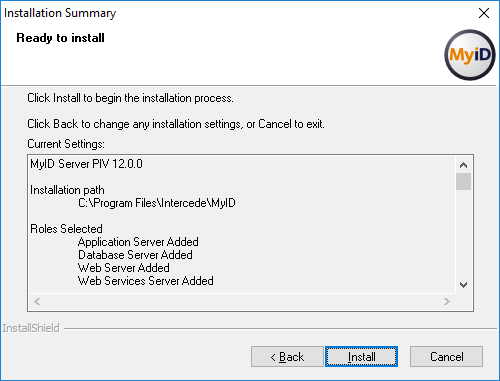 Installation summary screen